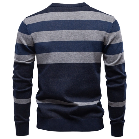 Pull en Tricot pour Hommes Taille Européenne Mélange de Coton Business Décontracté Plaid Patchwork Manches Longues Col Rond Coupe Slim