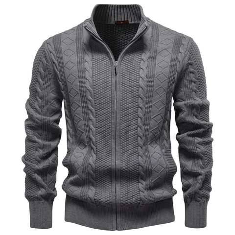 Dicker Herren Strick Cardigan Pullover Stehkragen Reißverschluss Baumwollmischung Warm Casual Herbst Winter Jacke