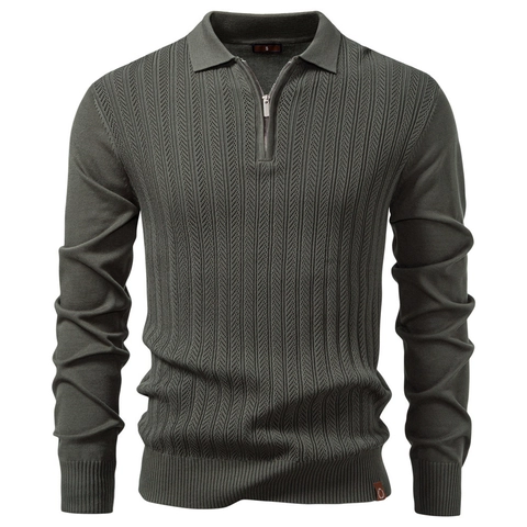 Quarter Zip Strick Polo Shirt Herren Business Casual Strukturierte Viskosemischung Atmungsaktiv Slim Fit Langarm Pullover Urban
