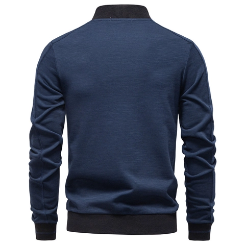 Men Casual Bomber Jacket Cotton Polyester Blend Baseball Collar Ribbed Trim Windproof Zip Up Outerwear For Daily Work