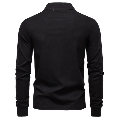 Polo à Manches Longues pour Hommes en Mélange de Coton Tissu Piqué Broderie Girafe Col Contrasté Décontracté Chic Homme