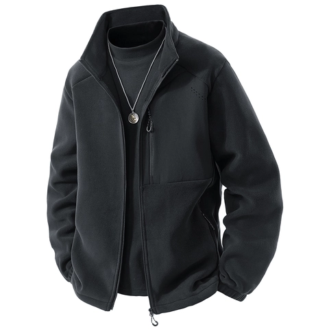 Giacca in Pile Outdoor da Uomo Cappotto in Pile Polare Caldo Spesso Collo Alto Zip Intera Antivento Abbigliamento Invernale per Escursioni