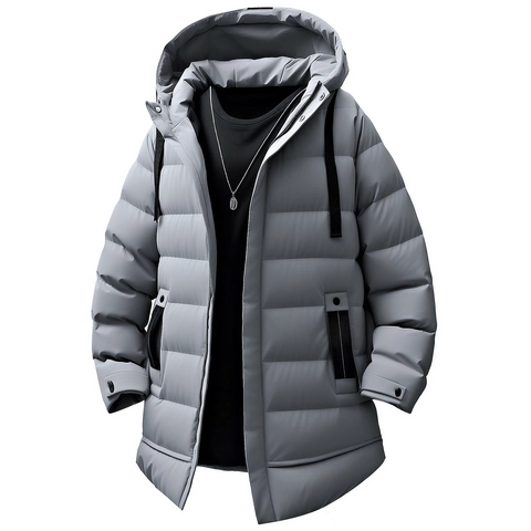 Giacca Imbottita da Uomo con Cappuccio Media Lunghezza Invernale Calda Antivento Spessa Tinta Unita Casual Piumino da Esterno