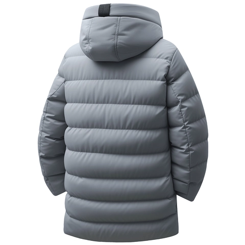 Giacca Imbottita da Uomo con Cappuccio Media Lunghezza Invernale Calda Antivento Spessa Tinta Unita Casual Piumino da Esterno