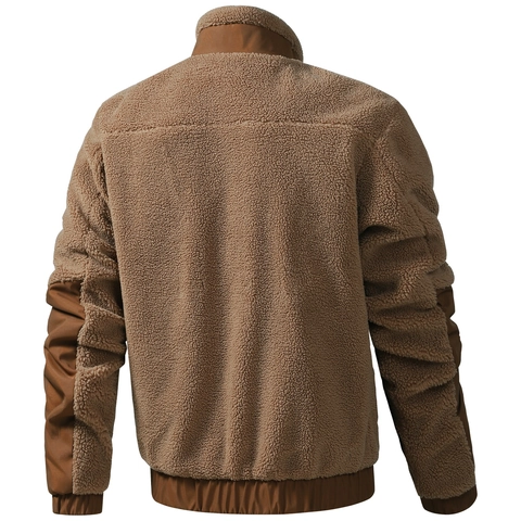 Herren Teddy Fleece Jacke Stehkragen Spleißen Multi-Taschen Winter Warm Outdoor Casual Full Zip Mantel Für Herren