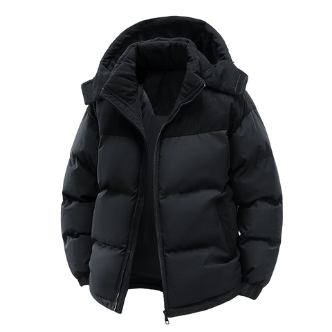 Damen Herren Winter Verdickt Wattierte Jacke Patchwork Cord Kapuze Brot Mantel Locker Warm Gesteppt Puffer Jacke