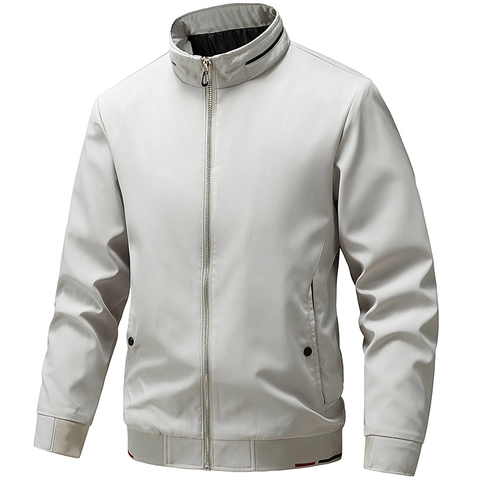 Men Fashion Stand Collar Jacket Windproof Casual Outerwear Long Sleeve Zip Up Coat Ribbed Cuffs Spring Autumn Jacket