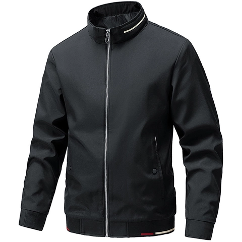 Men Fashion Stand Collar Jacket Windproof Casual Outerwear Long Sleeve Zip Up Coat Ribbed Cuffs Spring Autumn Jacket