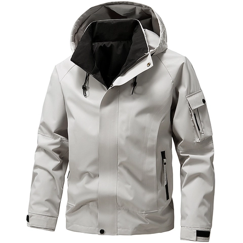 Chaqueta de Hombre Con Capucha para Exterior Resistente al Viento y al Agua Abrigo de Trabajo Multi Bolsillo Ligero Casual