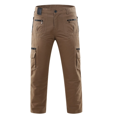 Men's Multi-Pocket Cargo Pants Outdoor Tactical Cotton Casual Trousers Straight Leg Solid Color Work Wear Pants For Men