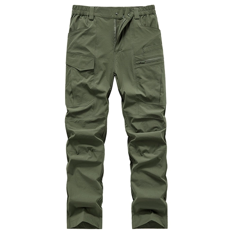 Men's Quick Dry Tactical Cargo Pants Outdoor Lightweight Multi Pocket Elastic Waist Casual Work Trousers For Hiking Camping