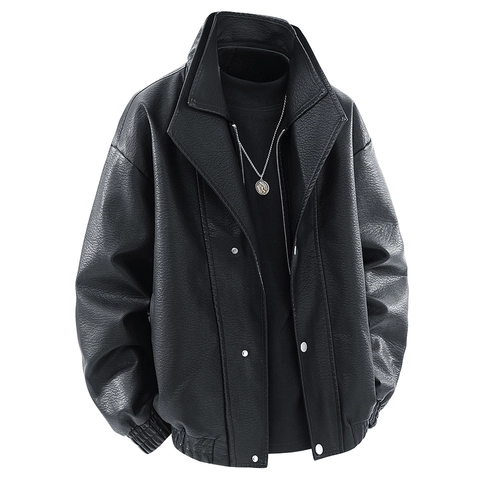 Herren PU Lederjacke Synthetikmaterial Stehkragen Motorrad Biker Stil Reißverschluss Casual Outerwear Frühling Herbst