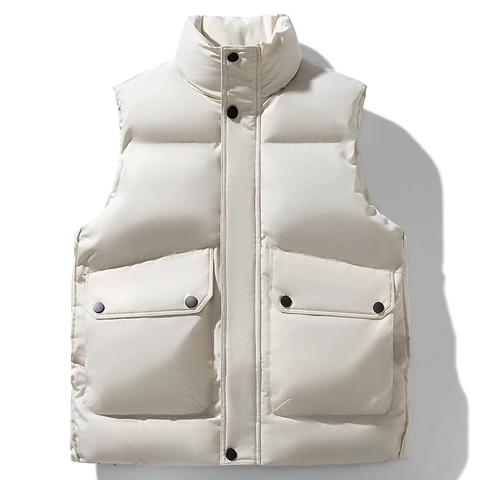 Gilet Imbottito Caldo Invernale da Uomo Solido Colore Collo Rialzato Trapuntato Giacca Senza Maniche Casual Ampia Capispalla Puffy