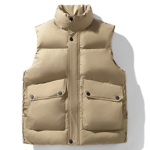 Gilet Imbottito Caldo Invernale da Uomo Solido Colore Collo Rialzato Trapuntato Giacca Senza Maniche Casual Ampia Capispalla Puffy
