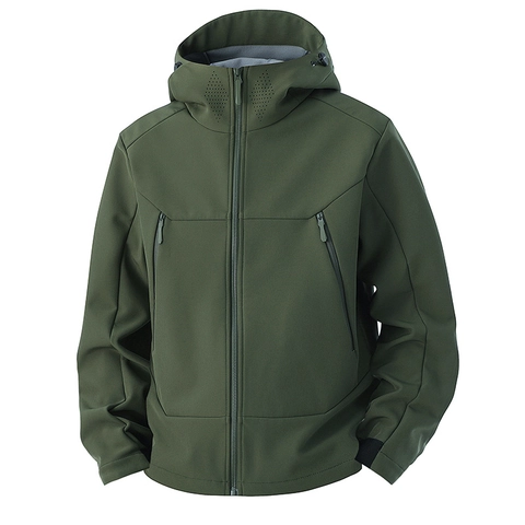 Men Hooded Softshell Jacket Windproof Water Resistant Outdoor Hiking Tactical Jacket Polyester Spandex Casual Outerwear