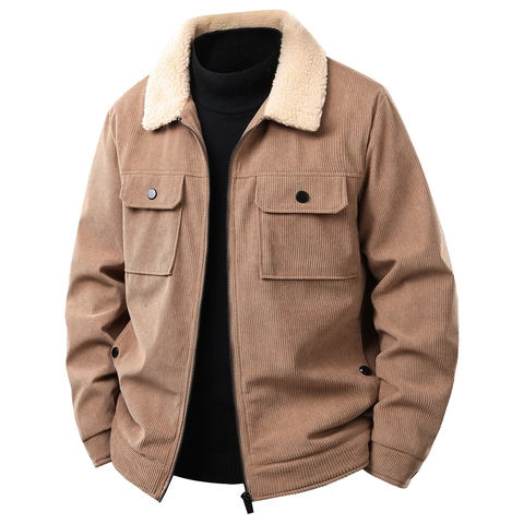 Chaqueta Gruesa Forrada de Forro Polar de Pana para Hombre Invierno Casual Ropa de Abrigo Cálida con Solapa Sherpa Bolsillos Cargo