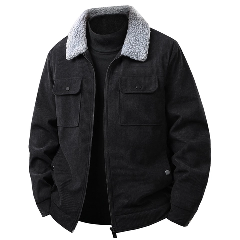 Chaqueta Gruesa Forrada de Forro Polar de Pana para Hombre Invierno Casual Ropa de Abrigo Cálida con Solapa Sherpa Bolsillos Cargo