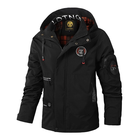 Men Hooded Casual Jacket Windproof Outdoor Parka Jacket Solid Color Stand Collar Coat British Style For Youth Daily Wear