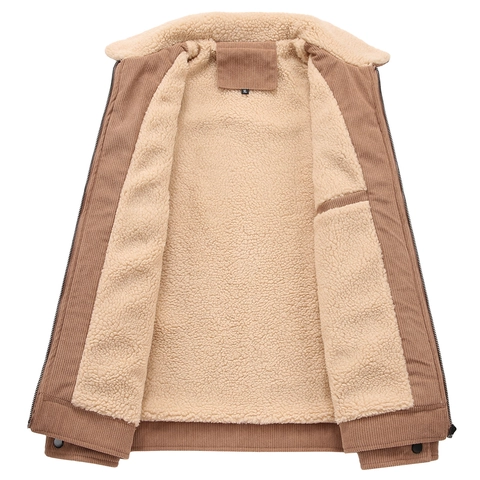 Herren Winter Cordjacke Mit Sherpa Fleece Futter Revers Workwear Mantel Verdickt Warm Multi Taschen Outerwear Casual Fashion Top