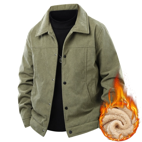 Chaqueta de Pana para Hombre con Forro Polar Cálido Grueso Ropa de Invierno Solapa Color Sólido Casual Urbano Top