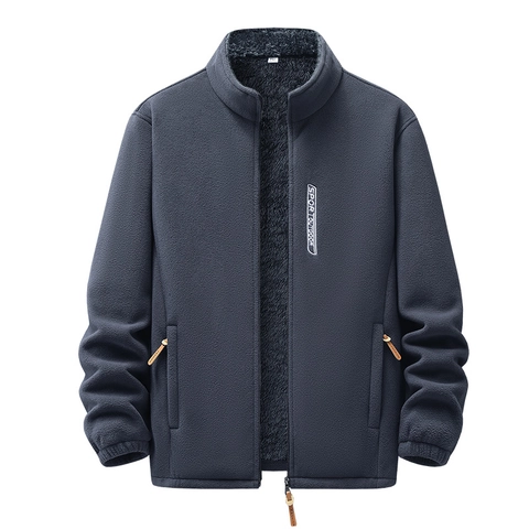 Giacca in Pile da Uomo Colletto alla Coreana Full Zip Caldo Cappotto Outdoor Foderato in Pile Casual Top Invernale