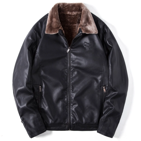 Heren PU Leren Jas Met Kunstbontkraag Verdikte Pluche Voering Warme Winterjas Casual Half Lang Motorjas Biker Outerwear