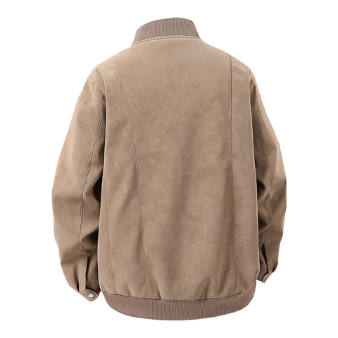 Heren Casual PU Leren Bomberjack Suède Textuur Staande Kraag Vintage Zip Up Geribbelde Manchetten Jas Voor Herfst Lente Man
