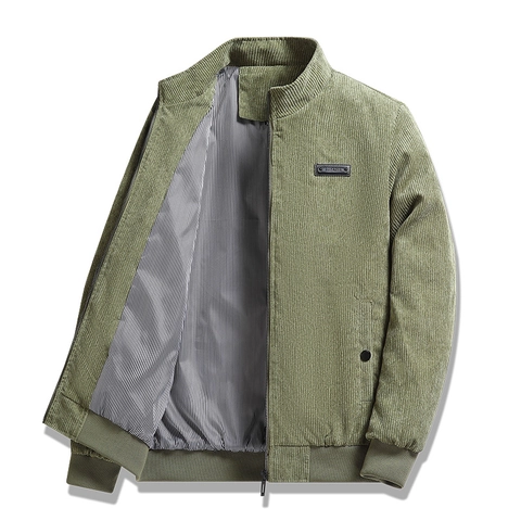 Chaqueta de Pana para Hombre con Cuello Alto Otoño Invierno Cálido Casual Negocios Ropa de Abrigo Color Sólido