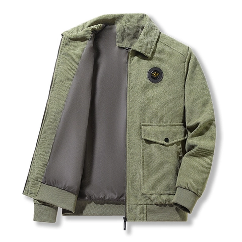 Chaqueta de Pana Vintage para Hombre Retro Cuello Alto Cremallera Cálida Resistente al Viento Casual Ropa Exterior Con Puños Acanalados Para Otoño Invierno