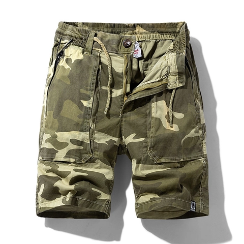 Men Summer Vintage Camouflage Cargo Shorts Casual Loose Outdoor Multi-Pocket Cotton Printed Knee Length Bottoms For Men