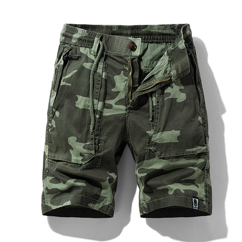 Men Summer Vintage Camouflage Cargo Shorts Casual Loose Outdoor Multi-Pocket Cotton Printed Knee Length Bottoms For Men