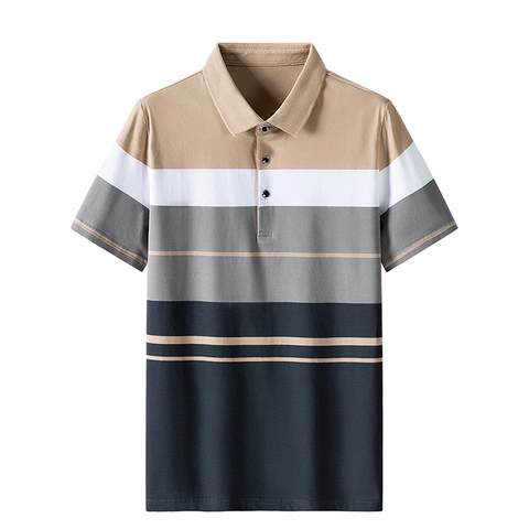 Herren Business Casual Gestreiftes Polo-Shirt Kurzarm Baumwollmischung Atmungsaktiv Farbblock Patchwork Sommer Top