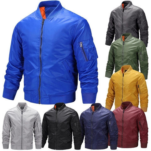 Men's Classic Bomber Jacket MA-1 Flight Pilot Jacket Lightweight Nylon Windbreaker Outerwear With Utility Pocket Zip Up Coat