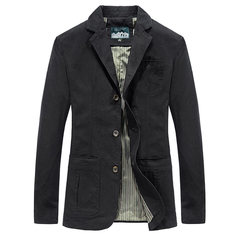 Blazer Casual de Puro Algodón para Hombre Solapa de Muesca Chaqueta con Botonadura Sencilla y Bolsillos de Parche Color Sólido