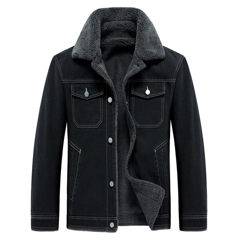 Giacca di Jeans da Uomo Ispessita Con Fodera in Pile di Lana d'Agnello Sintetica Cappotto Invernale Casual in Misto Cotone