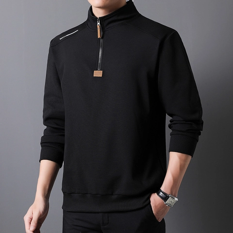Sudadera Casual para Hombre con Media Cremallera Cuello Alto Manga Larga Pullover Ajustado Top Deportivo Color Sólido
