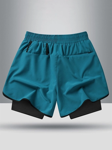 Men Quick Dry 2-in-1 Running Shorts With Back Zipper Pocket Double Layer Athletic Gym Training Shorts For Marathon Workout