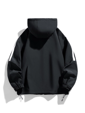 Ανδρικό Trendy Αντιανεμικό Μπουφάν Με Κουκούλα Casual Tooling Polyester Παλτό Με Φερμουάρ Και Μανίκια Με Ρίγες
