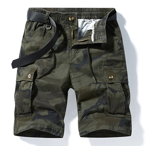 Pantaloncini Cargo Mimetici Casual da Uomo in Cotone Elasticizzato Tasche Multiple Bermuda Vita Elastica Shorts Mimetici per Uomo