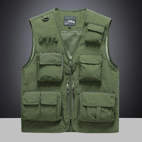Multi-pocket Men's Outdoor Cargo Vest Nylon Mesh Breathable Fishing Photography Waistcoat Casual Utility Vest For Men