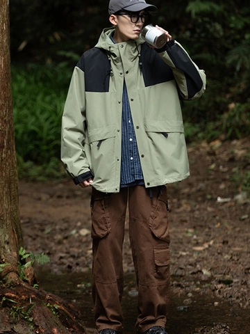 Outdoor Hooded Windbreaker Jacket For Men Women Waterproof Windproof Color Block Mountain Jacket Casual Sportswear Outwear