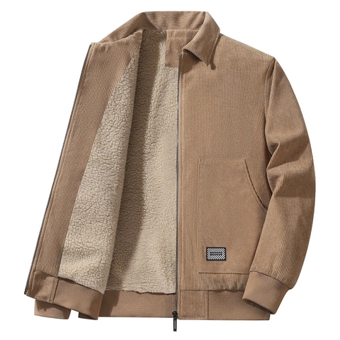 Heren Winter Corduroy Jas Fleece Gevoerd Verdikt Warm Outerwear Revers Rits Casual Workwear Gewatteerde Jas Voor Koud Weer