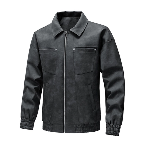 Chaqueta Casual de Cuero PU para Hombre Cortavientos Estilo Biker Cuello Alto Manga Larga Abrigo de Ropa de Trabajo Otoño Primavera Hombre