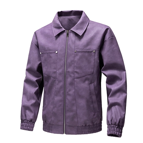 Chaqueta Casual de Cuero PU para Hombre Cortavientos Estilo Biker Cuello Alto Manga Larga Abrigo de Ropa de Trabajo Otoño Primavera Hombre