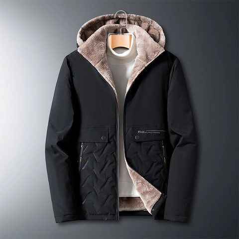 Giacca Invernale da Uomo con Cappuccio Cappotto Foderato in Pile di Agnello Caldo Spesso Taglie Forti Casual Antivento Parka Imbottito per Papà