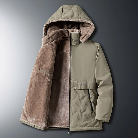 Giacca Invernale da Uomo con Cappuccio Cappotto Foderato in Pile di Agnello Caldo Spesso Taglie Forti Casual Antivento Parka Imbottito per Papà