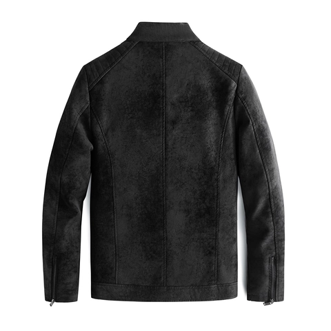 Heren Retro Fleece Gevoerde PU Leren Jas Opstaande Kraag Motorfiets Bomber Outerwear Slim Fit Gewatteerde Schouder Warme Zip Up Jas Voor Herfst Winter