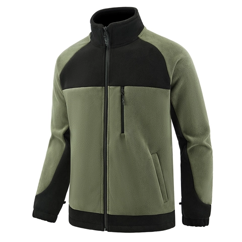 Men's Outdoor Full Zip Fleece Jacket Stand Collar Polar Fleece Warm Coat Winter Casual Color Block Sports Outerwear