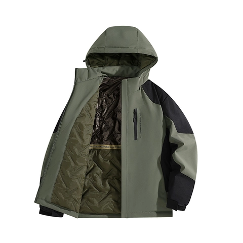 Giacca Imbottita in Grafene Invernale Antivento Calda Cappotto da Escursionismo Uomo Donna Colore a Contrasto con Cappuccio