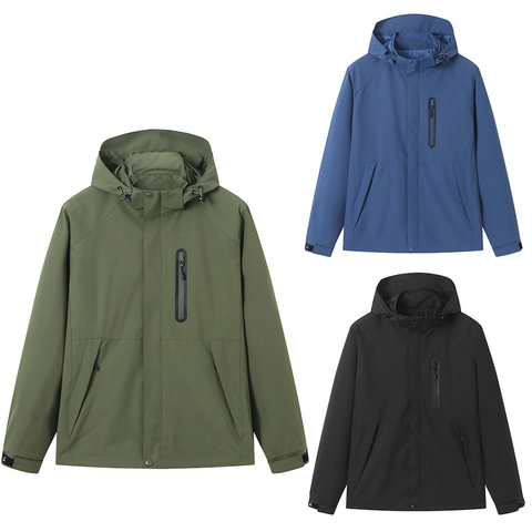 Heren Outdoor Windbreaker Jas Polyester Winddicht Waterdicht Ademend Sportieve Jas Met Capuchon Losse Multi Zakken Casual Bovenkleding Voor Heren